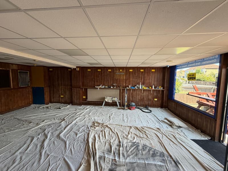 During: floors and fittings protected