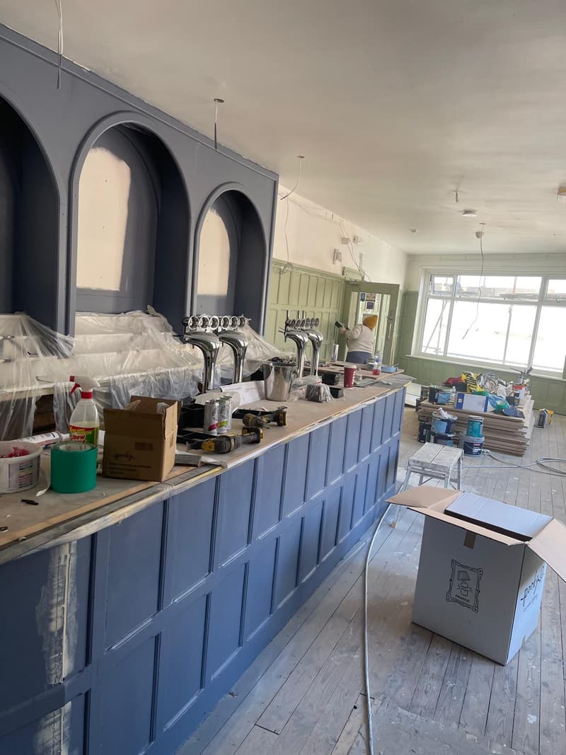 Panelled counter front in navy