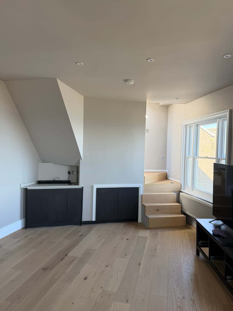 Loft living space with oak floors