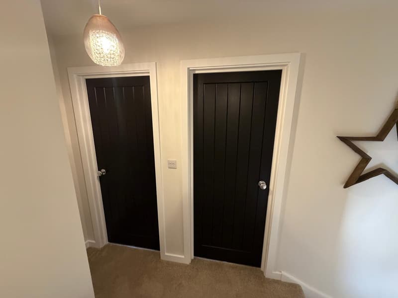 Bedroom doors in black against white walls
